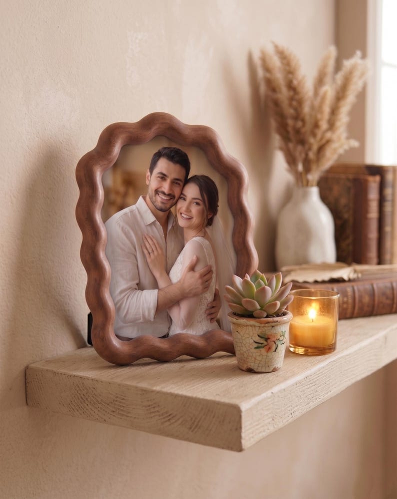 Wavy Wooden Photo Frame , Handmade Irregular Minimalist Decor