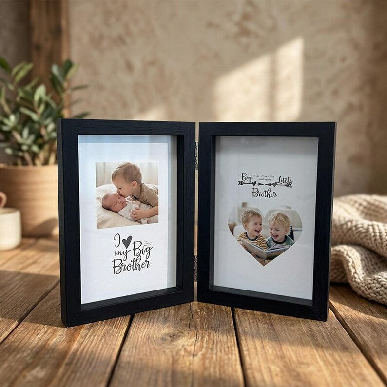 Rustic Hinged Picture Frame, Double & Triple Folding Wood Photo Frame, Freestanding Desk Photo Display
