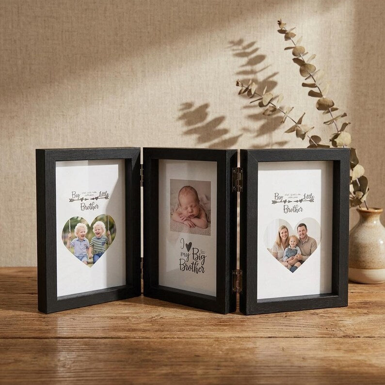 Rustic Hinged Picture Frame, Double & Triple Folding Wood Photo Frame, Freestanding Desk Photo Display