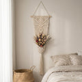 Handmade Macrame Wall Flower Holder, Boho Cotton Wall Hanging Vase for Dried Flowers