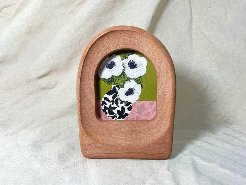 Irregularly shaped organic solid wood photo frame set, handmade, bohemian style.